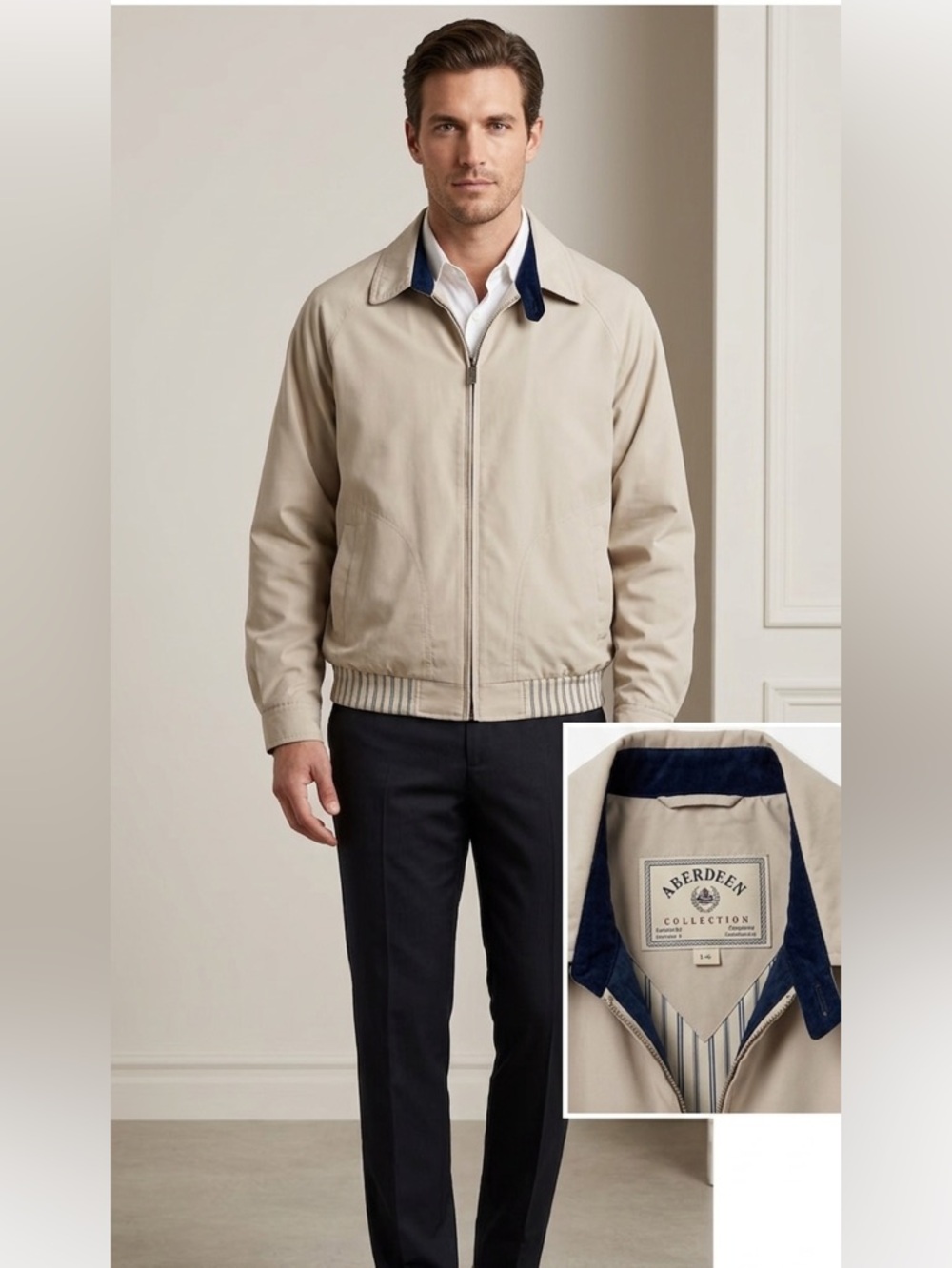Vintage Aberdeen Collection Harrington Jacket – Tan Lightweight Bomber XL/L